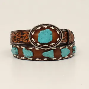 Angel Ranch Brown Buck Laced Belt with Turquoise Stones
