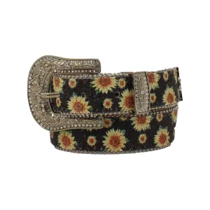 Angel Ranch Kid's Glitter Sunflower Black Leather Belt