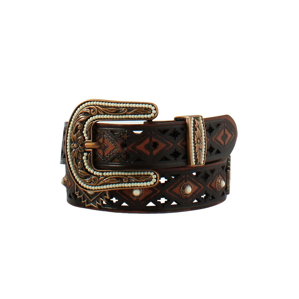 ANGEL RANCH LADIES BELT 1 1/2'' AZTEC CONCHO BROWN