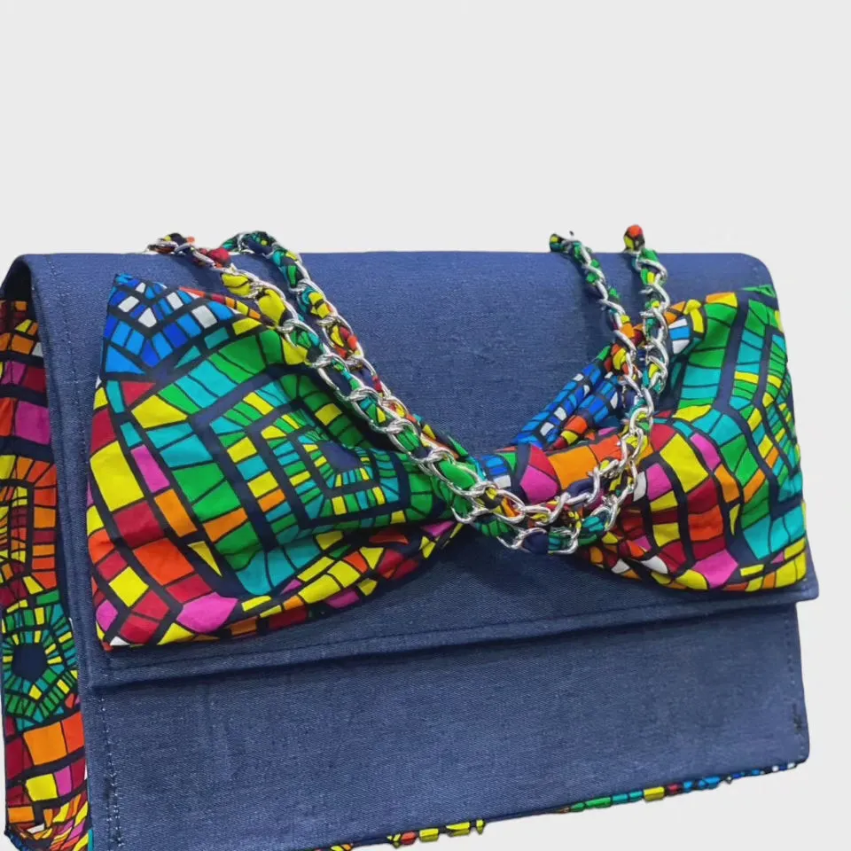 Ankara and Denim Bow Handbag