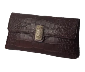 Antiquity Galano Brown Matte Alligator Leather Handbag
