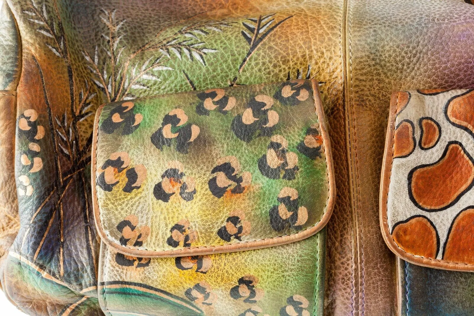 Anuschka Leather Print Hand-Painted Purse with Pockets and Zippers