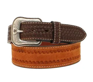 Ariat Western Belt Mens Basketweave Tooled Removable Buckle