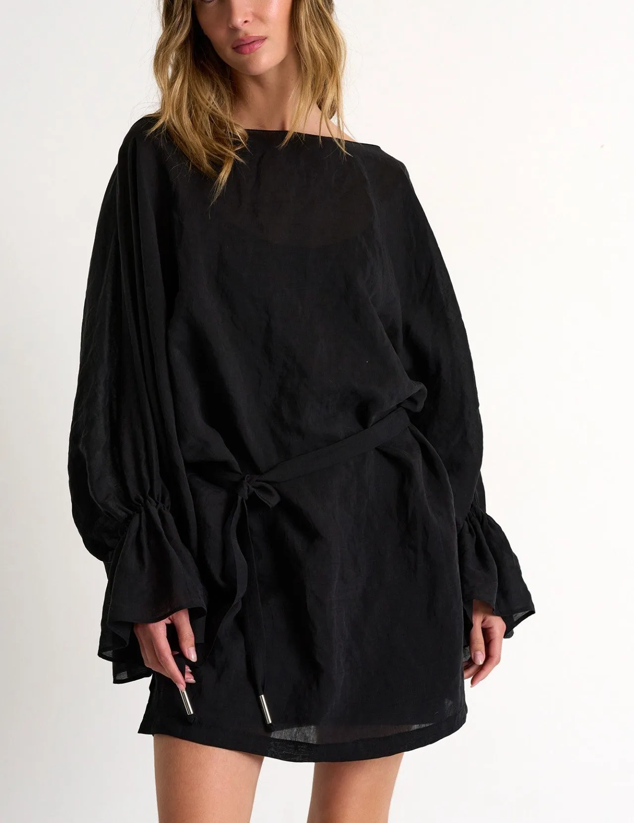 Ary Flowy Dress In Caviar - SHAN