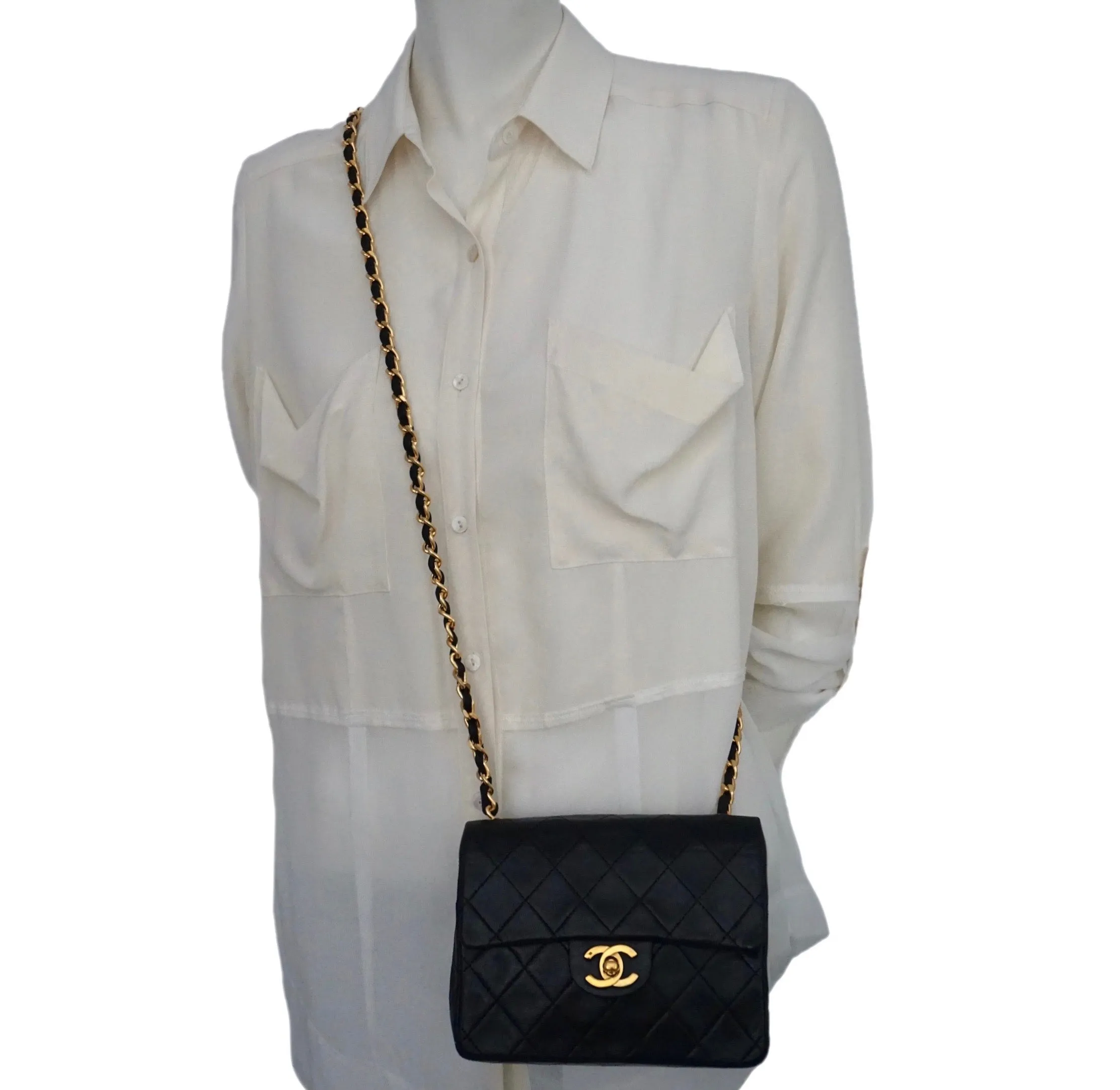 Authentic Chanel Vintage Black Lambskin 2.55 Mini Flapover