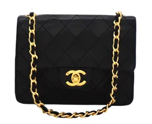 Authentic Chanel Vintage Black Lambskin 2.55 Mini Flapover