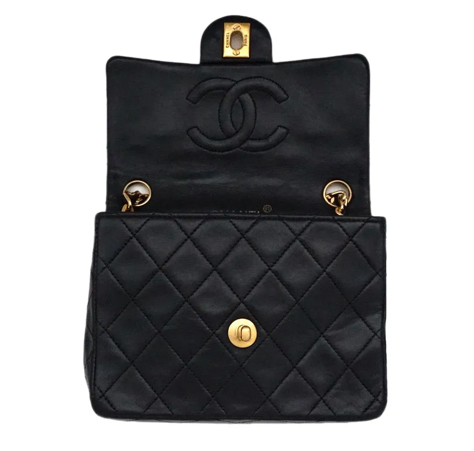 Authentic Chanel Vintage Black Lambskin 2.55 Mini Flapover