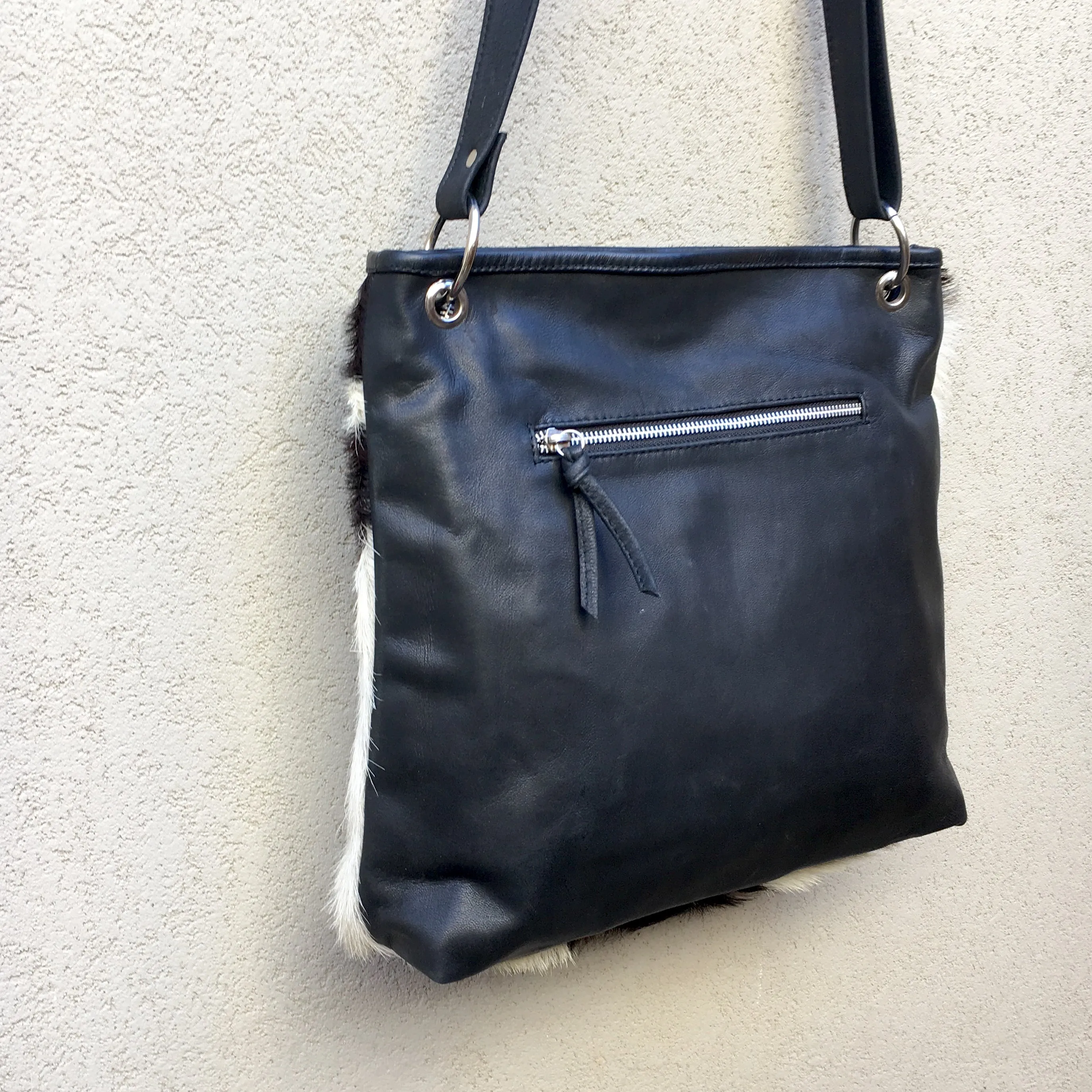 Azahara Leather and Lambs Fur Crossbody Satchel Bag