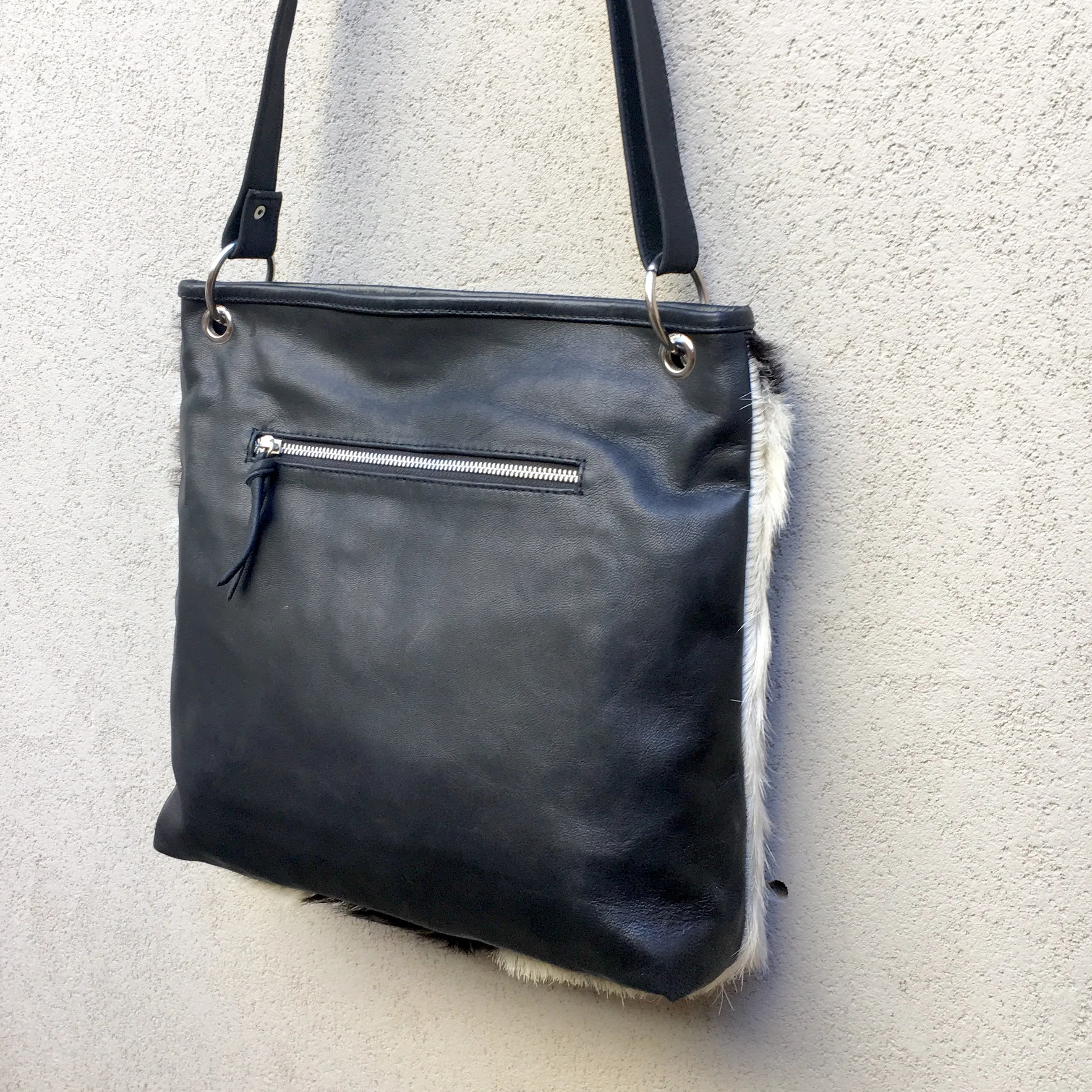 Azahara Leather and Lambs Fur Crossbody Satchel Bag
