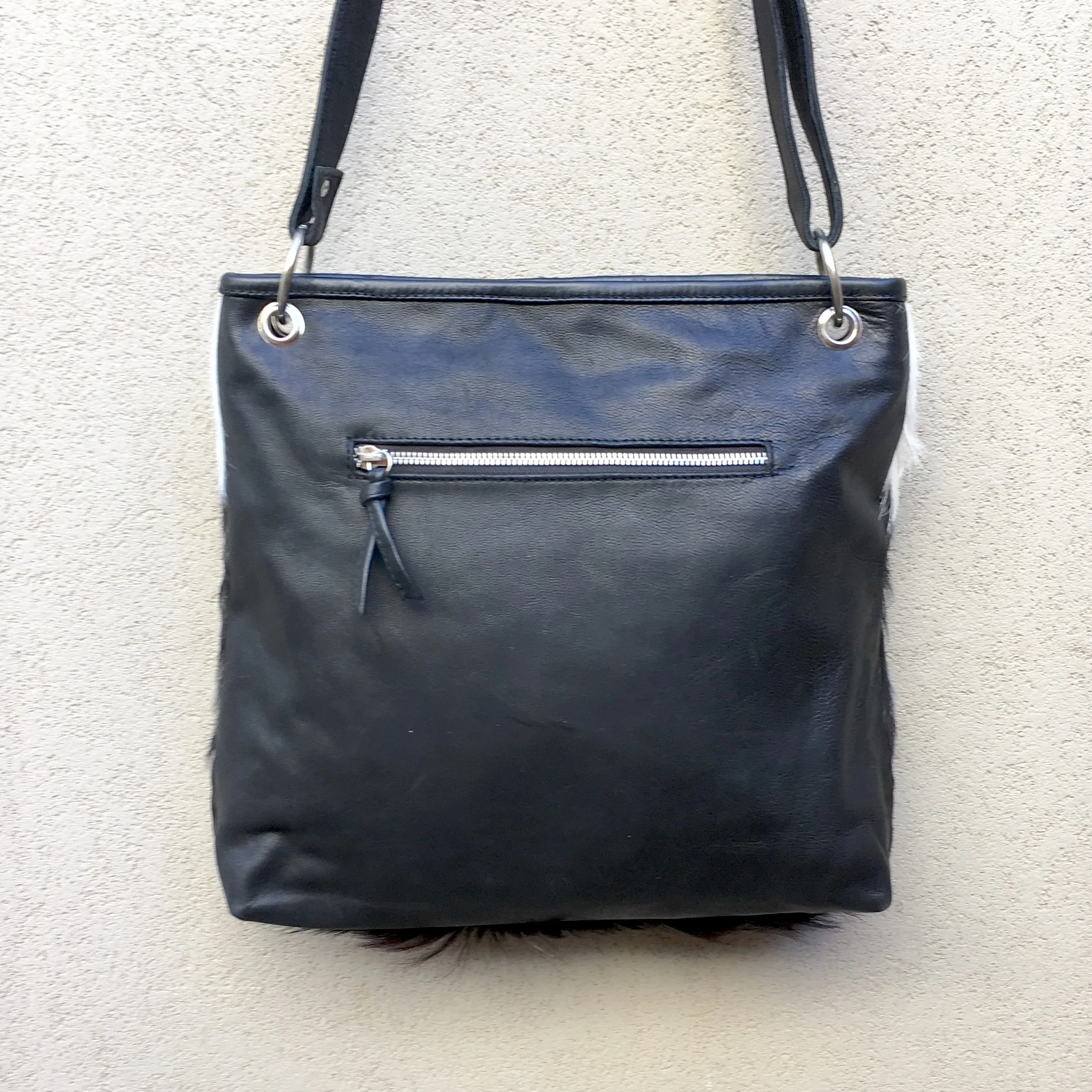 Azahara Leather and Lambs Fur Crossbody Satchel Bag