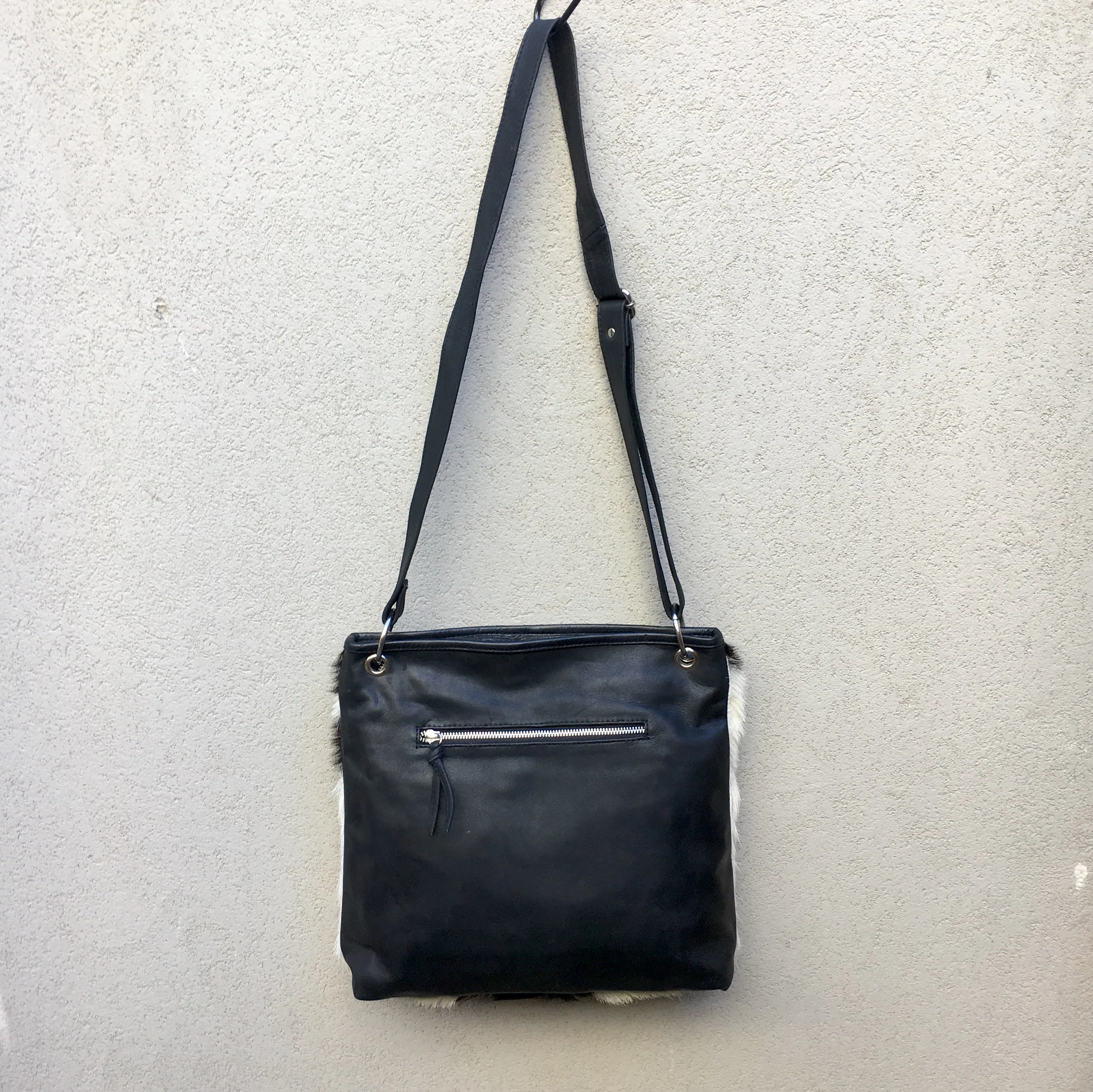 Azahara Leather and Lambs Fur Crossbody Satchel Bag