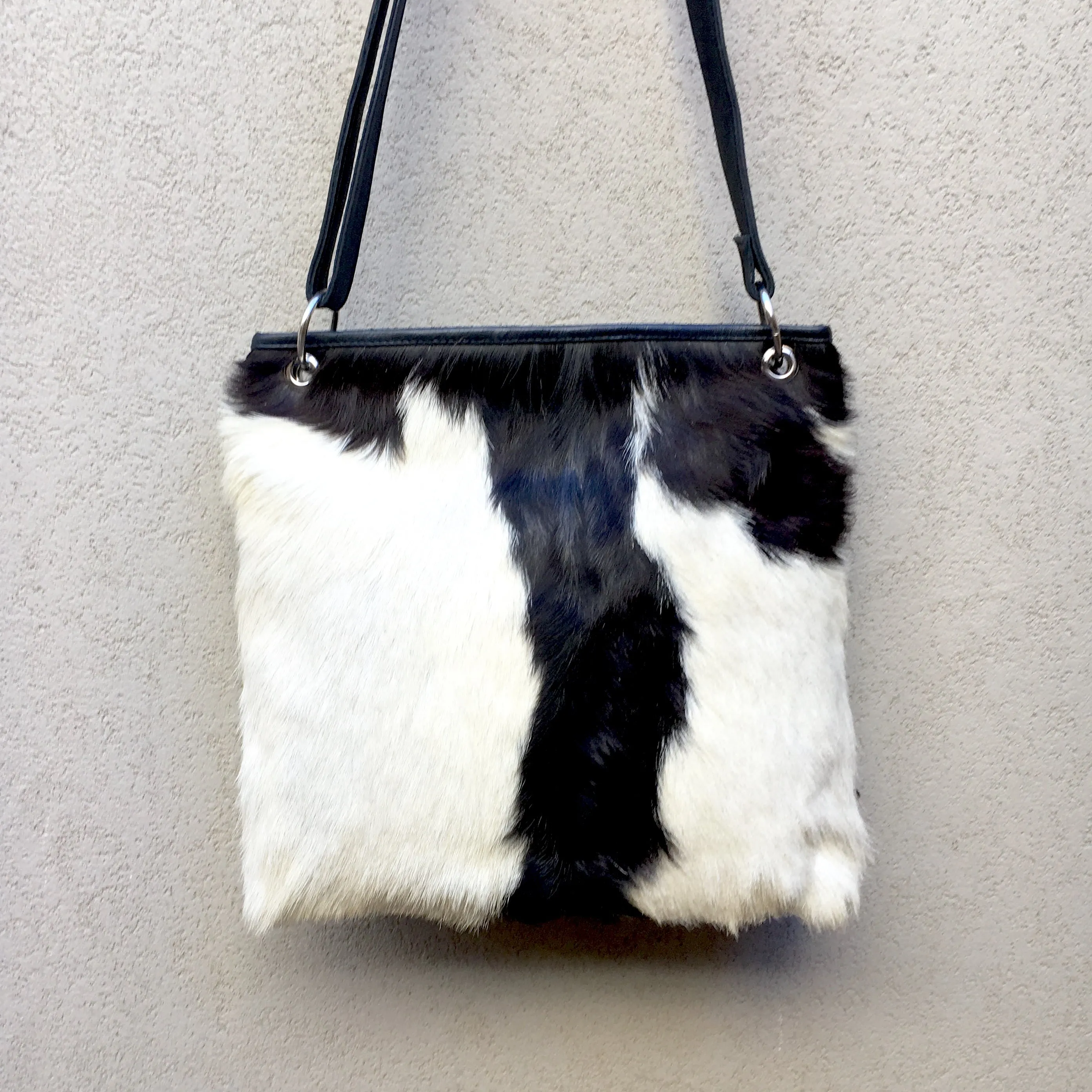 Azahara Leather and Lambs Fur Crossbody Satchel Bag