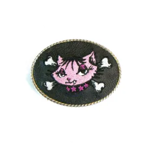 B-183  Embroidered Buckle- Kitty w/Crossbones