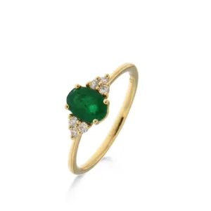 Bague avec motif - Or Jaune, Diamants et Emeraude (064575/EA)