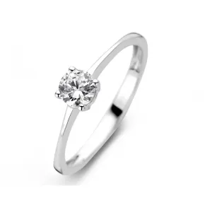 Bague solitaire 4 griffes - Or Blanc, Zircons (GR4060WZ)