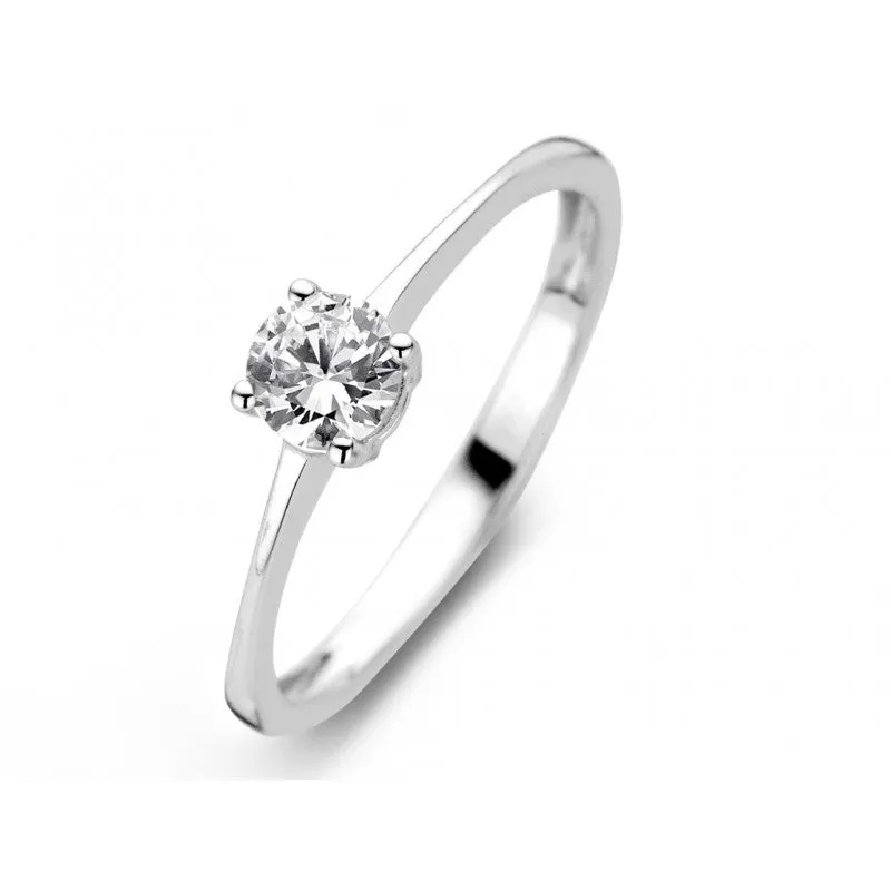 Bague solitaire 4 griffes - Or Blanc, Zircons (GR4060WZ)
