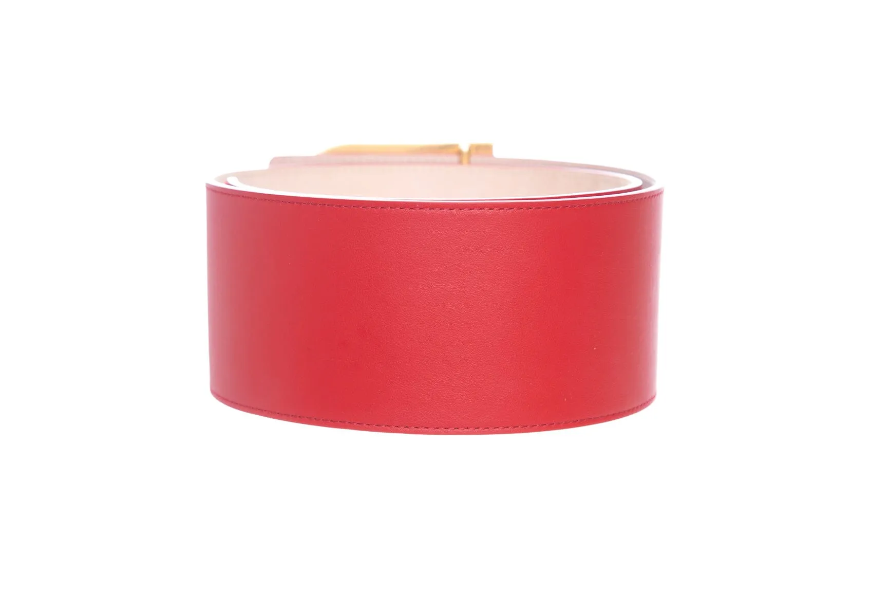 Balmain Red Wide Leather "B" Logo Belt SZ 75