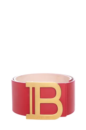 Balmain Red Wide Leather "B" Logo Belt SZ 75