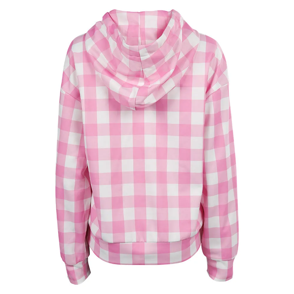 Barbie 2023 Women Pink Plaid Hoodie Outfits Cosplay Costume Halloween Carnival