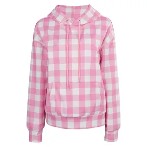 Barbie 2023 Women Pink Plaid Hoodie Outfits Cosplay Costume Halloween Carnival