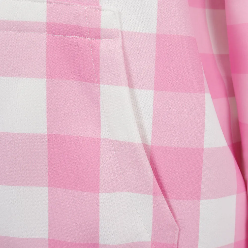 Barbie 2023 Women Pink Plaid Hoodie Outfits Cosplay Costume Halloween Carnival