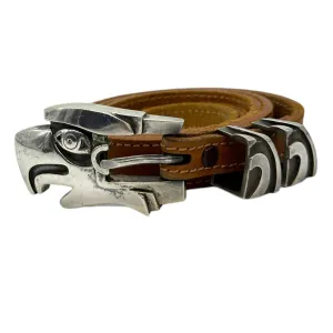 BARRY KIESELSTEIN-CORD Vintage Leather Belt with Eagle Buckle - Tan/Brown