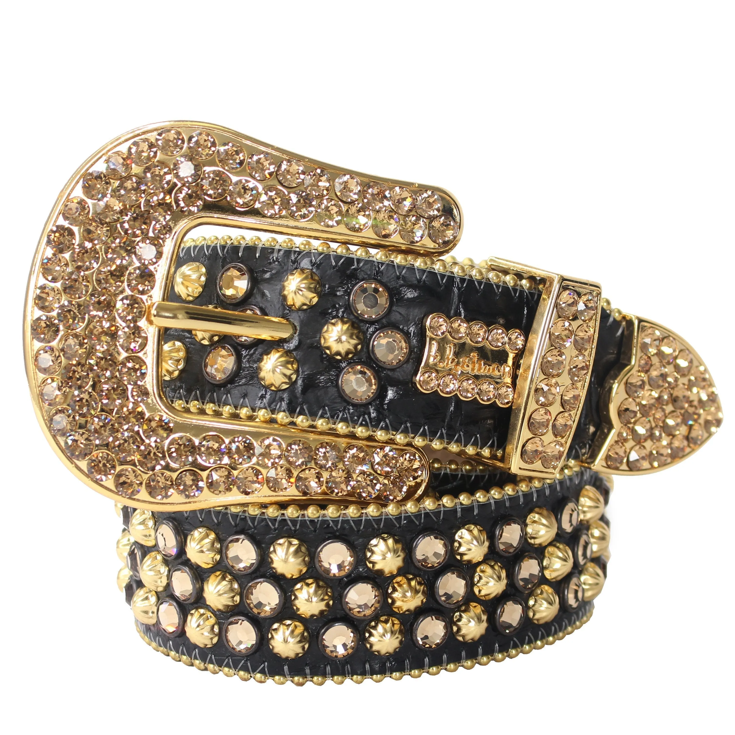 B.B. Simon Black and Gold Leather Belt