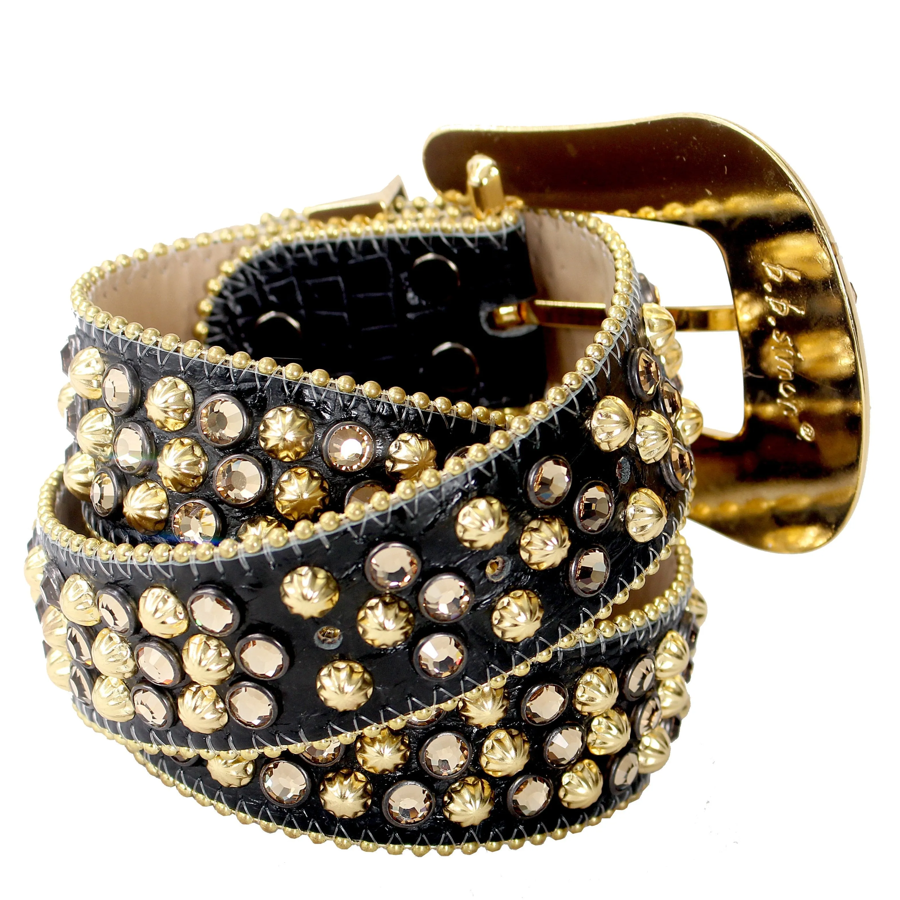 B.B. Simon Black and Gold Leather Belt