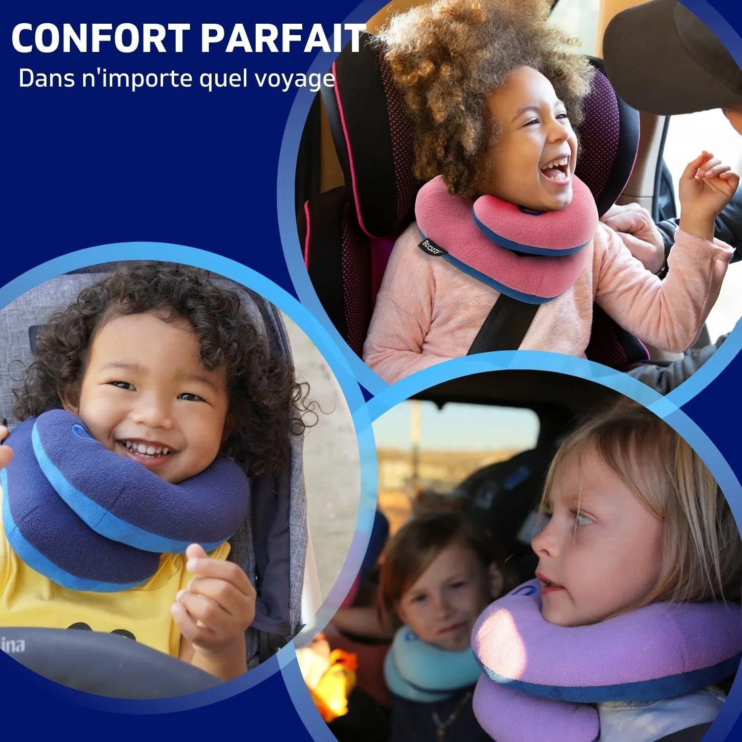 BCOZZY Kids Neck Pillow for Car & Airplane, Perfect Toddler Kids Travel Pillow, Road Trip Essentials, for Kids Boys & Girls, Soft, Washable, Carry Bag, 3-7 Years Old, Navy - with pink bag, Retails $76 