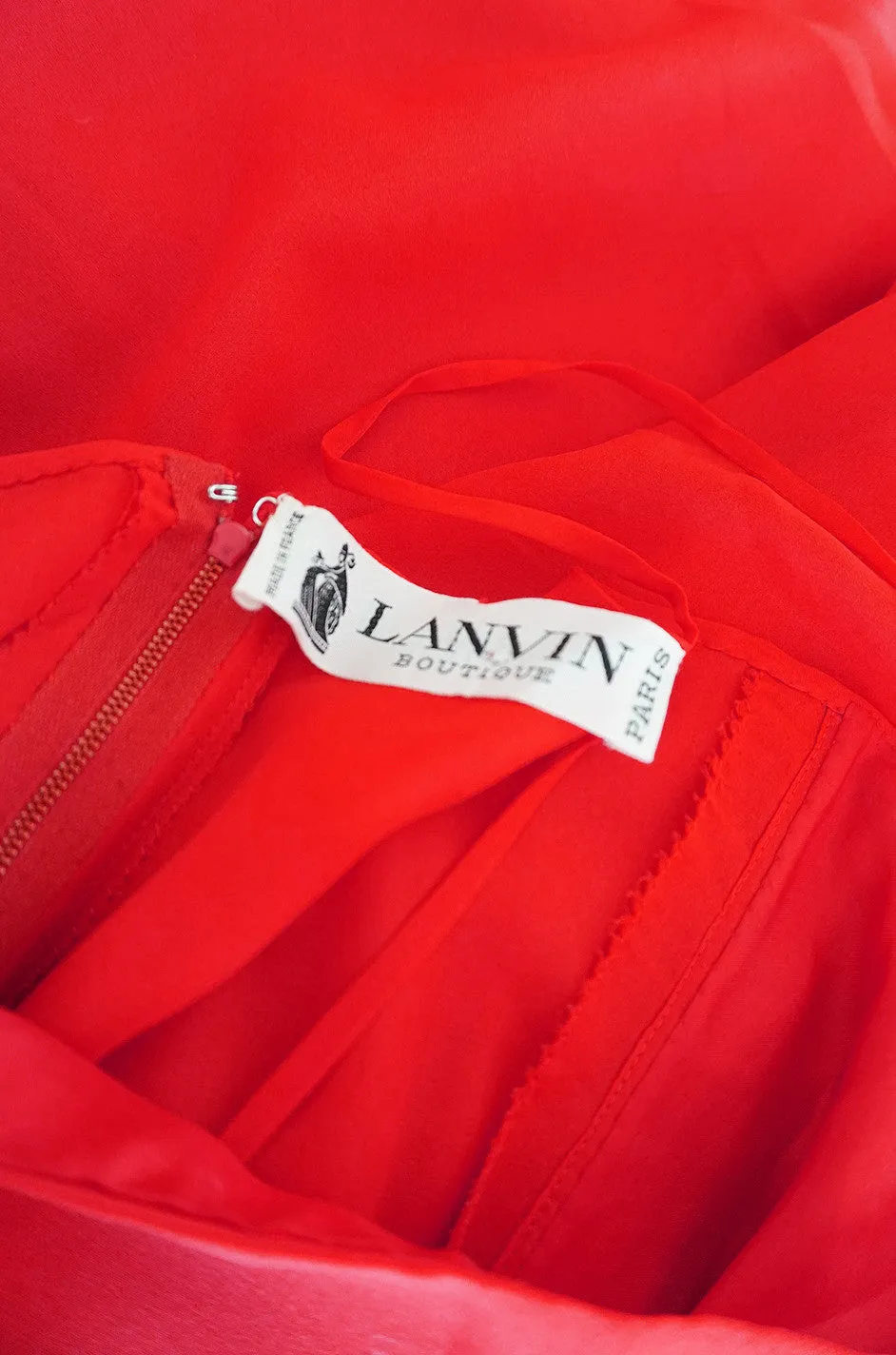 Beautiful 1970s Red Silk and Chiffon Lanvin Dress