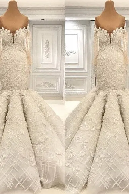 Beautiful Ivory Mermaid Sweetheart Lace Bridal Gowns for Wedding