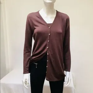 BEAUTRICOT HAND LOOMED BUTTON FRONT CARDIGAN SWEATER. CHOCOLATE BROWN SMALL EUC