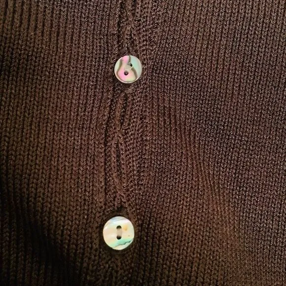 BEAUTRICOT HAND LOOMED BUTTON FRONT CARDIGAN SWEATER. CHOCOLATE BROWN SMALL EUC