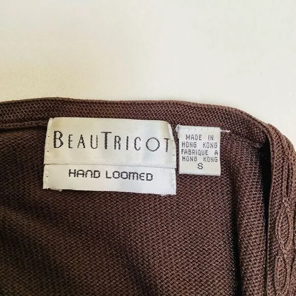 BEAUTRICOT HAND LOOMED BUTTON FRONT CARDIGAN SWEATER. CHOCOLATE BROWN SMALL EUC
