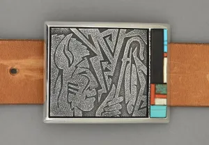 Belt Buckle with Inlay (Tufa Cast) by Richard Tsosie