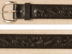 Belt - Floral - Tooled Black Leather - USA Made
