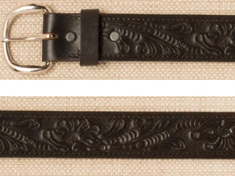 Belt - Floral - Tooled Black Leather - USA Made