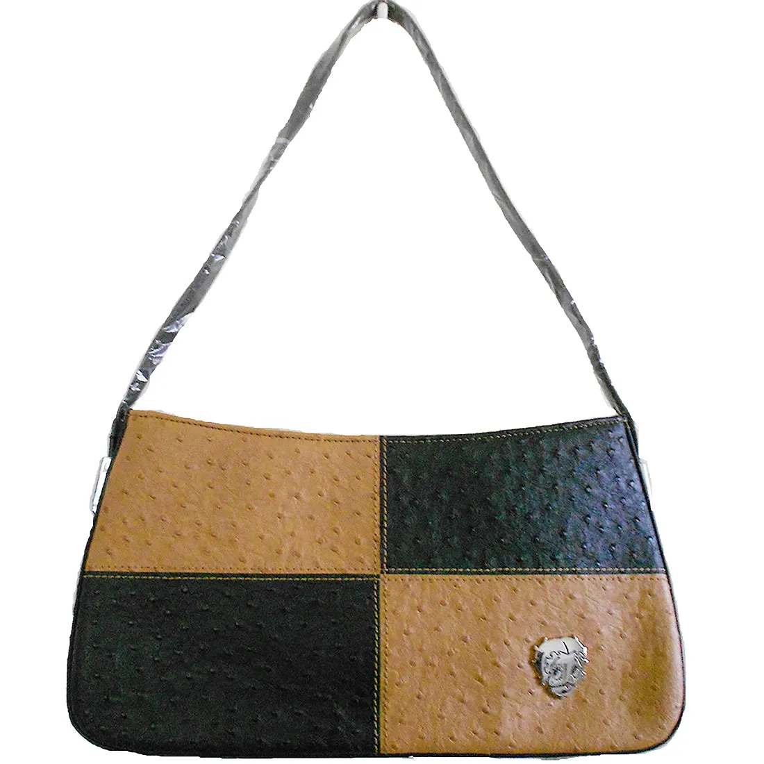 Betty Boop Brown Ostrich patchwork satchel bag handbag purse TAN