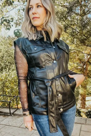 Black Button Up Leatherette Top