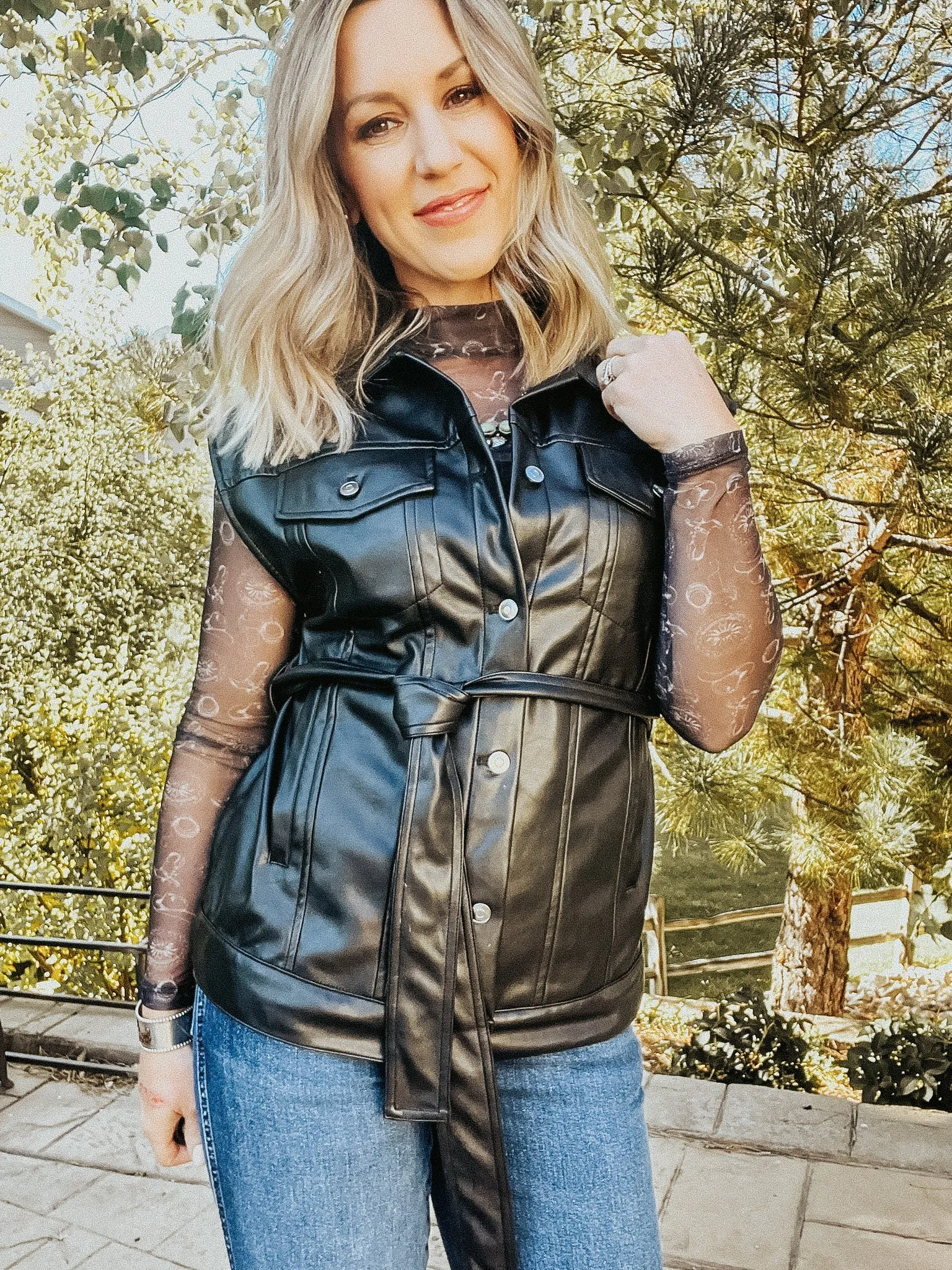 Black Button Up Leatherette Top