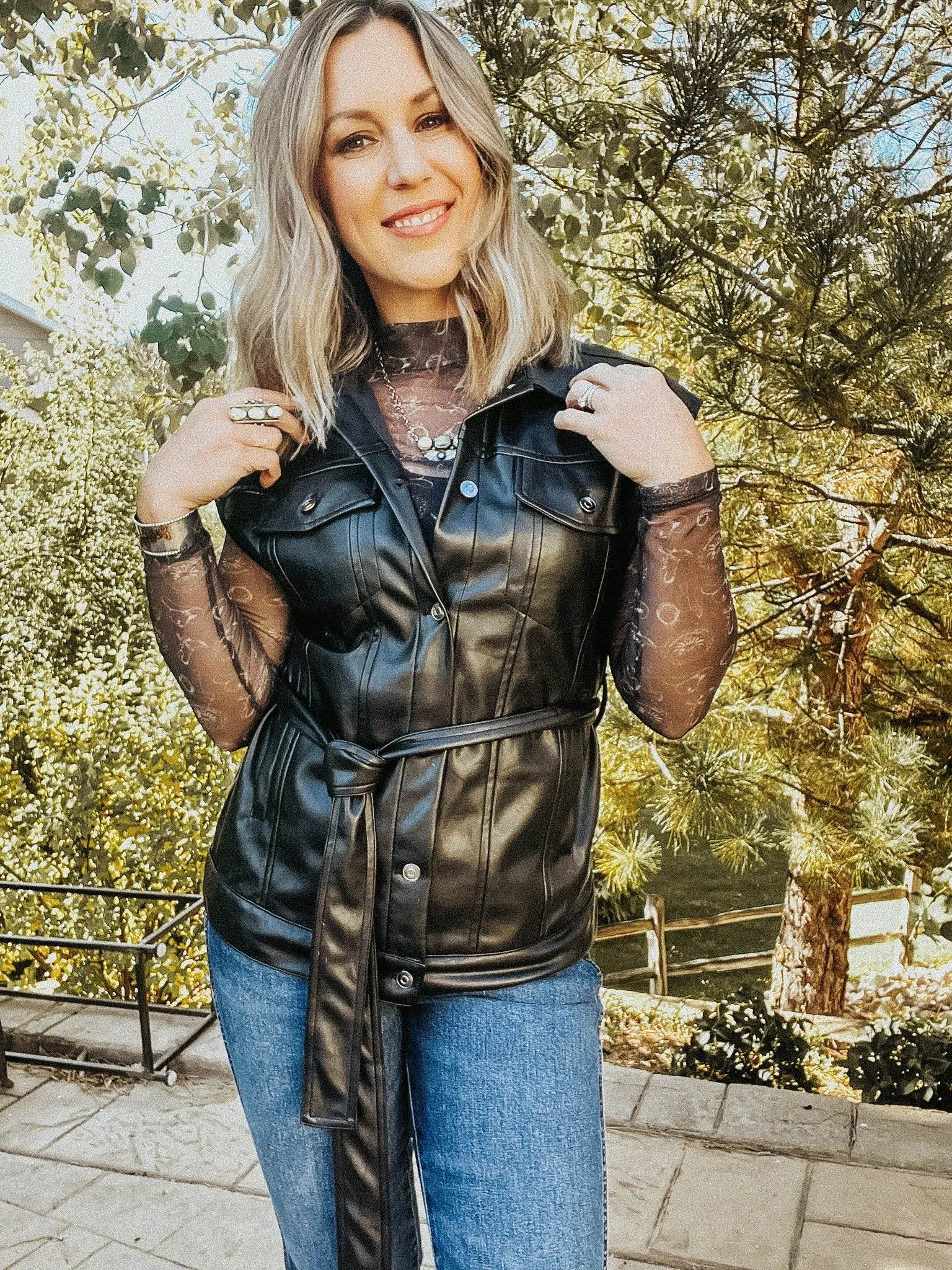 Black Button Up Leatherette Top