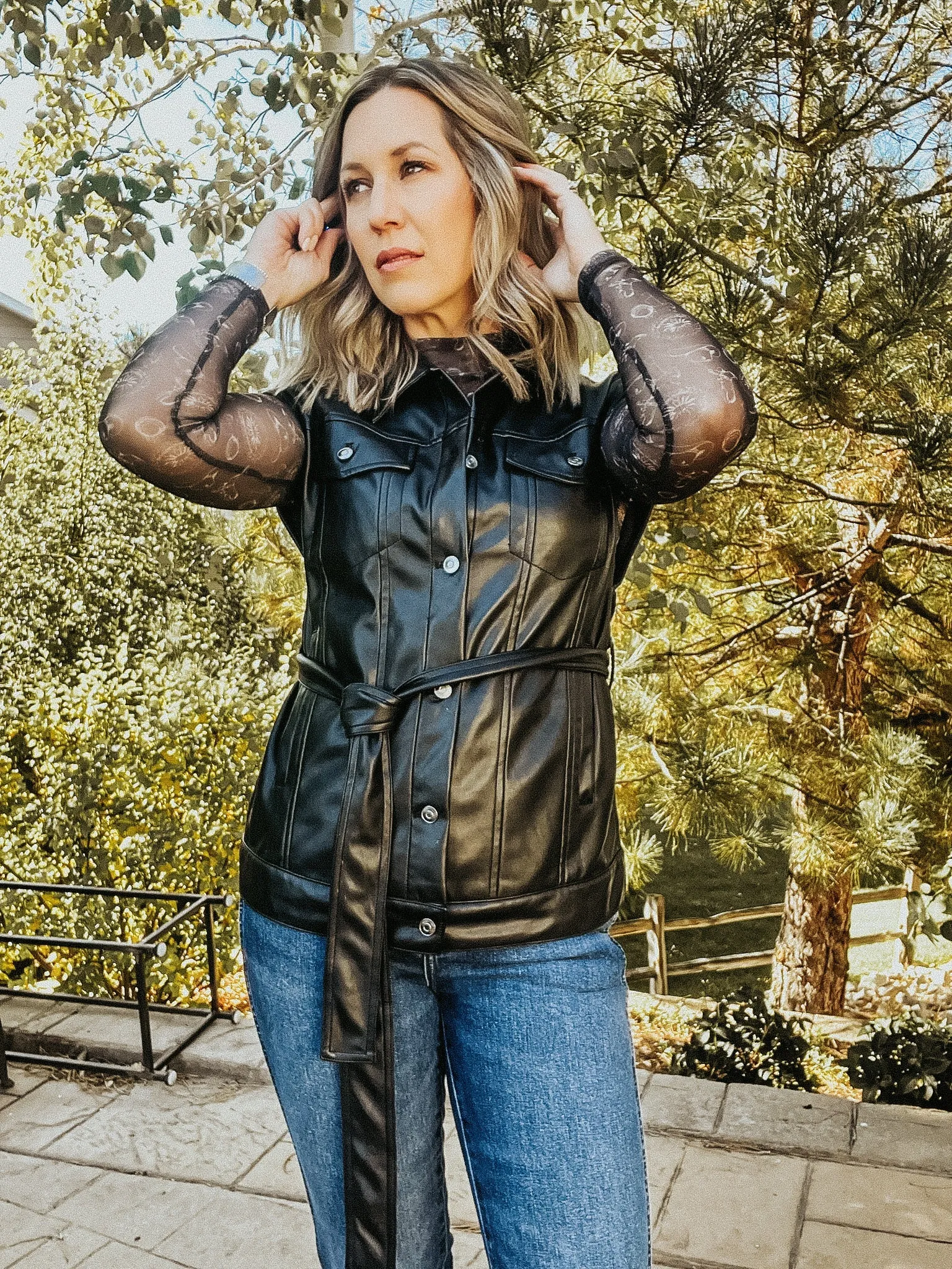 Black Button Up Leatherette Top