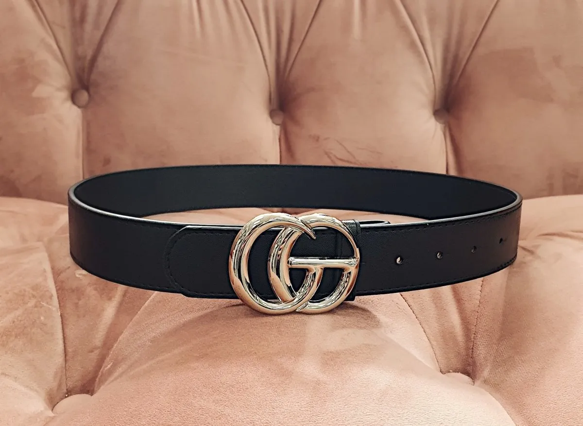 Black GG Belt Silver Buckle