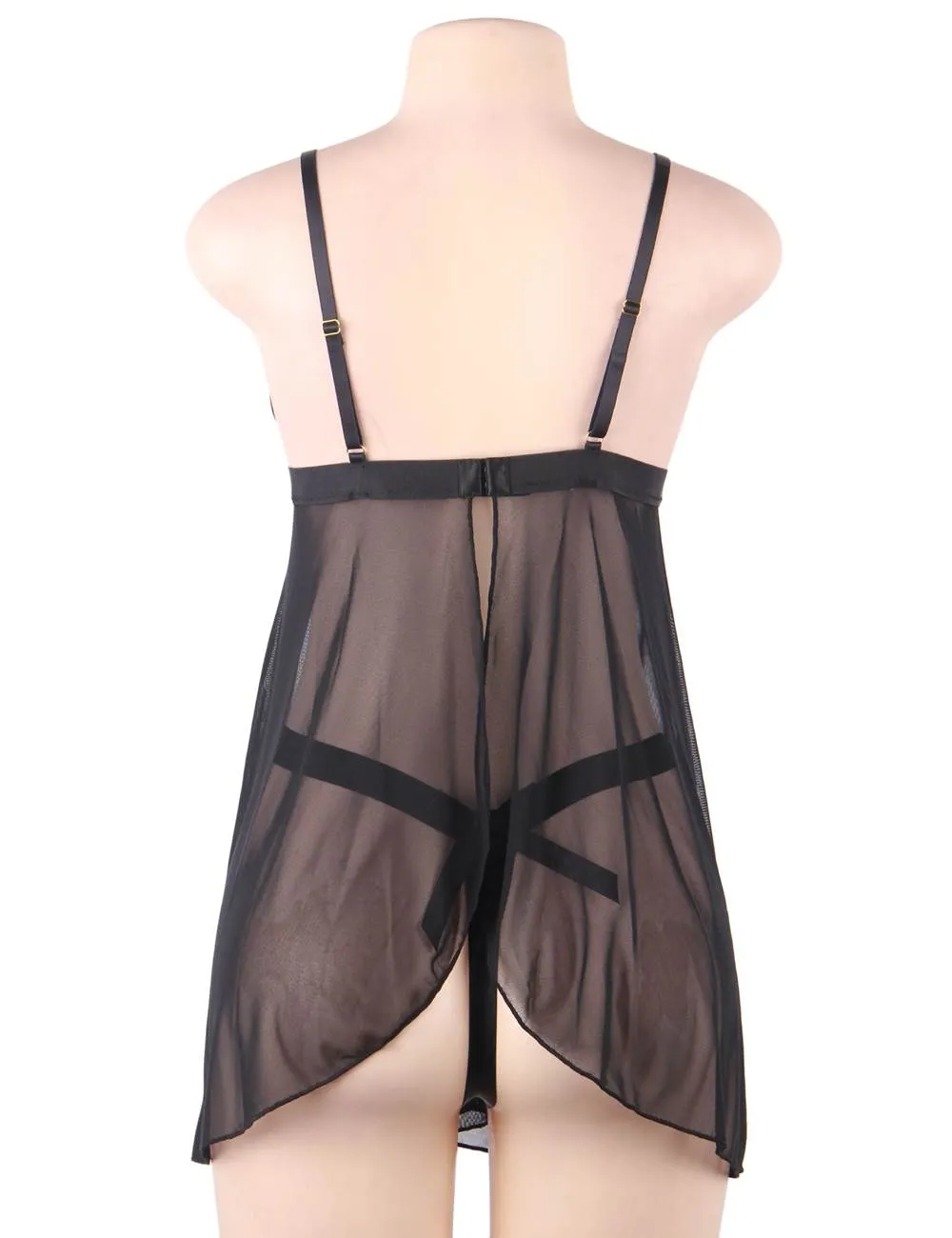 Black Lace High-end Delicate Embroidery Babydoll Lingerie Set