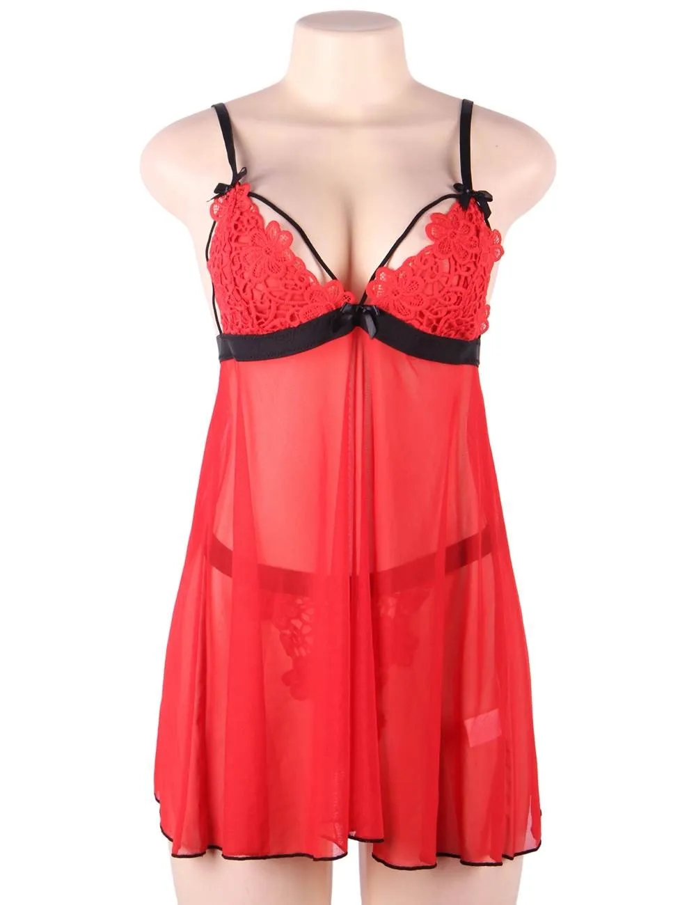Black Lace High-end Delicate Embroidery Babydoll Lingerie Set