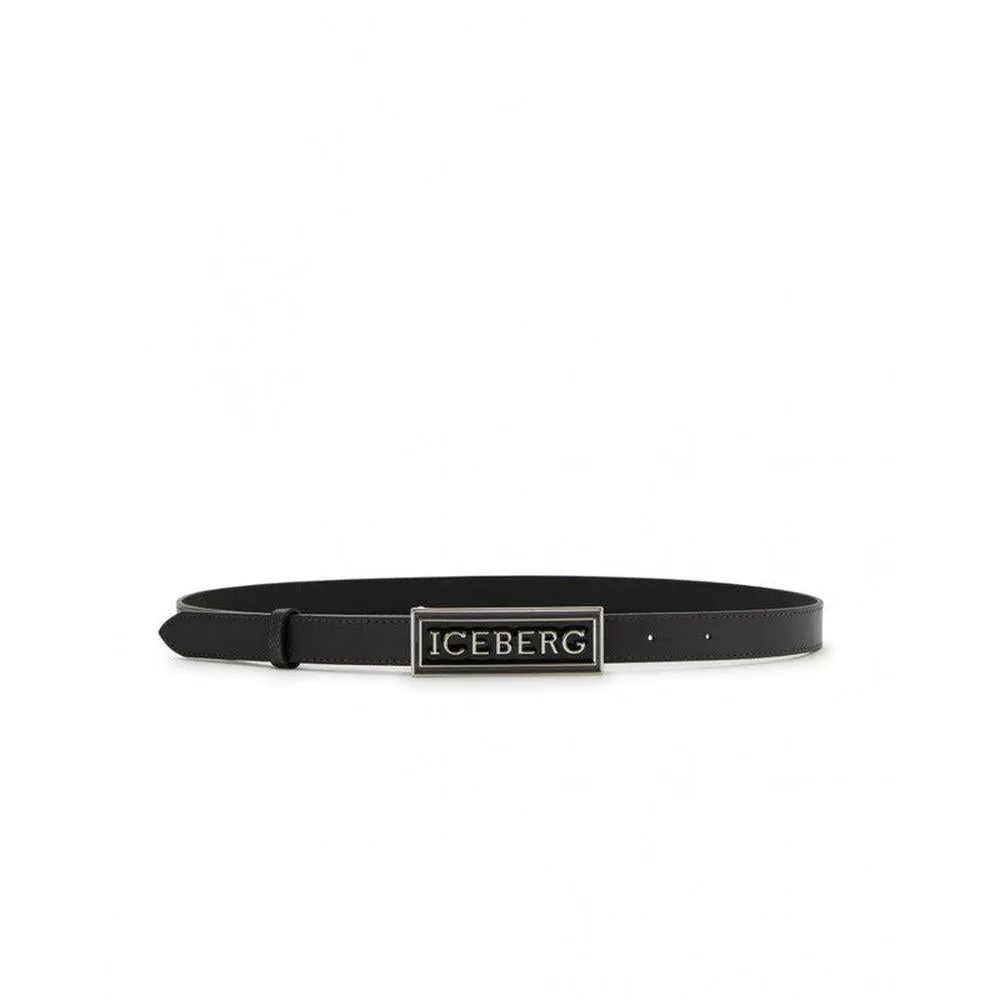 Black Leather Belt With Logo