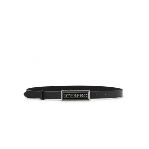 Black Leather Belt With Logo