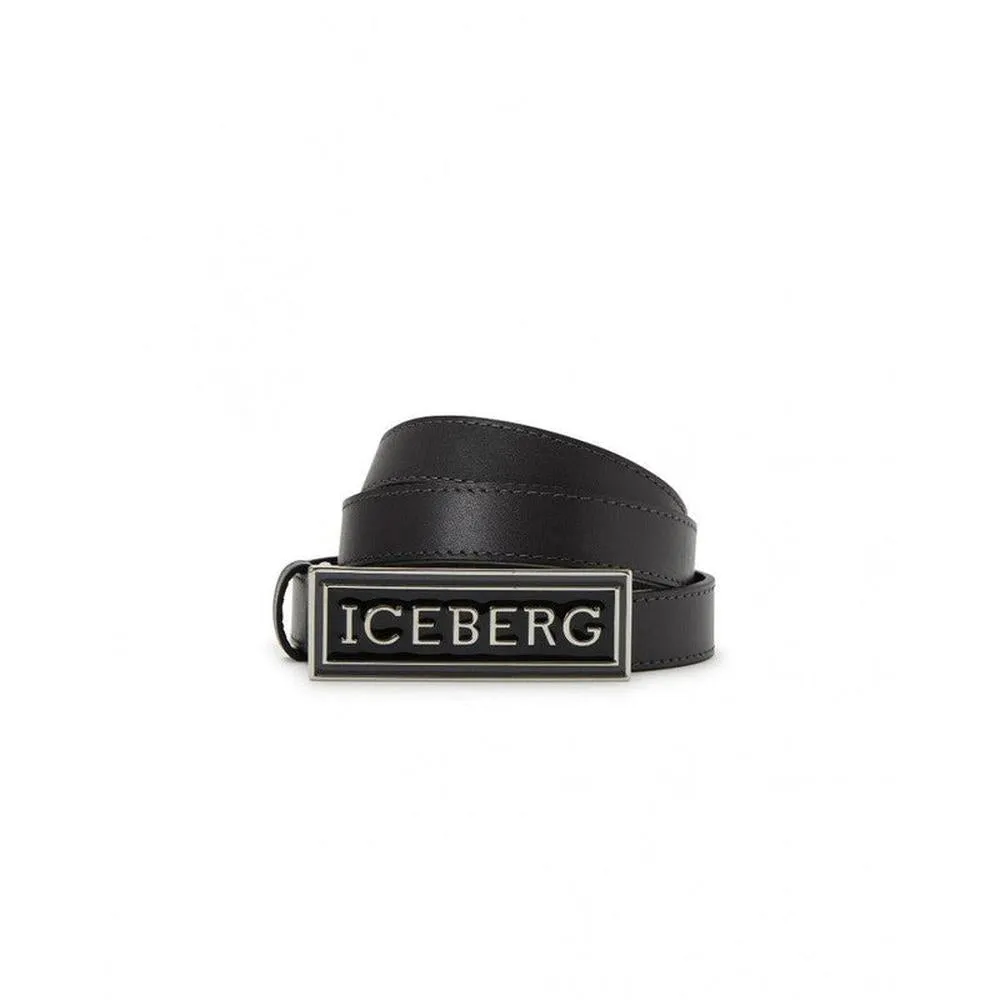 Black Leather Belt With Logo