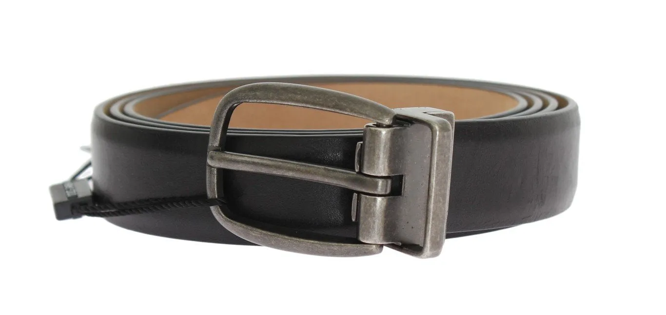 Black Leather Gray Buckle Belt
