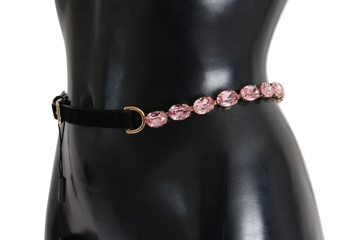 Black Leather Pink Crystal Belt